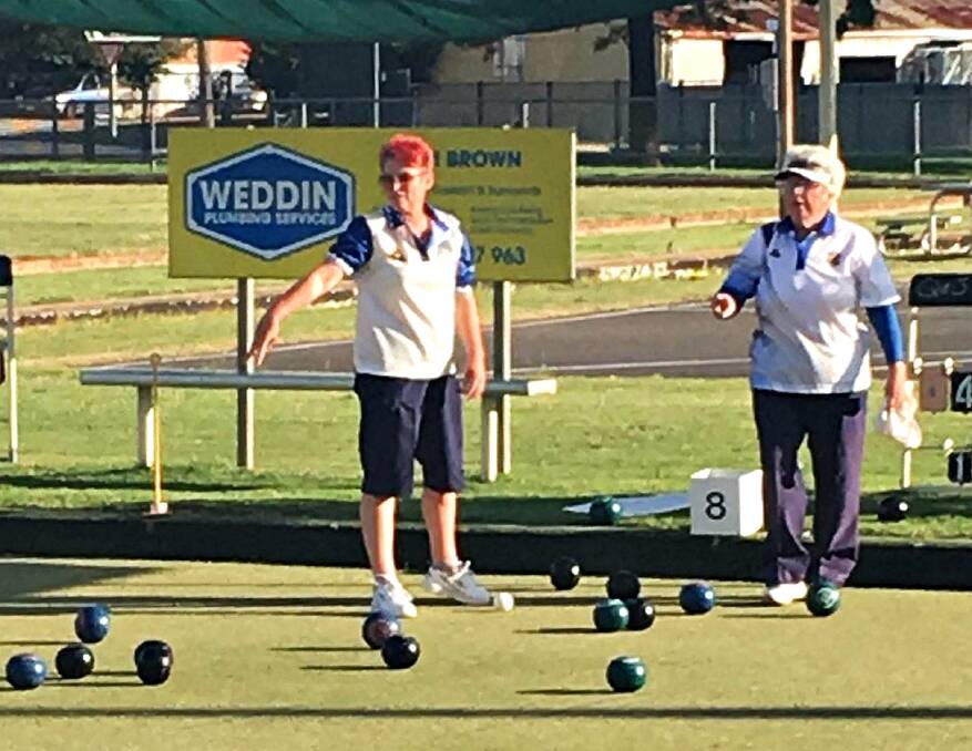 LAWN BOWLS: Opponents Sonia Ingall and Joy Murray during this week’s Mixed Pairs Championship match. Photo L Ballard.