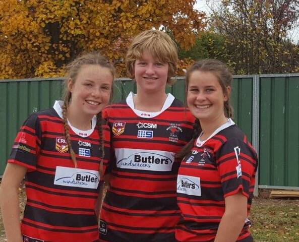 Representing Grenfell in the U14s League Tag rep side are Lily Holmes, Taylor Keppie and Holli Madgwick. Photo supplied  