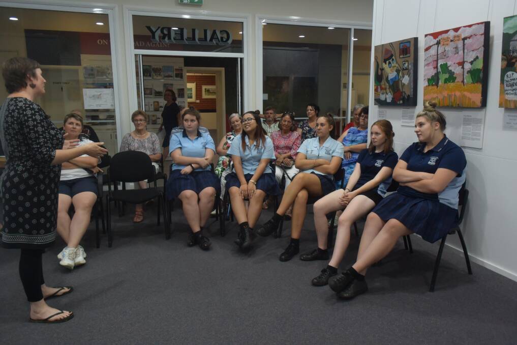 Art students from The Henry Lawson High School attend the Artist/Author Rebecca Wilson's afternoon tea. 