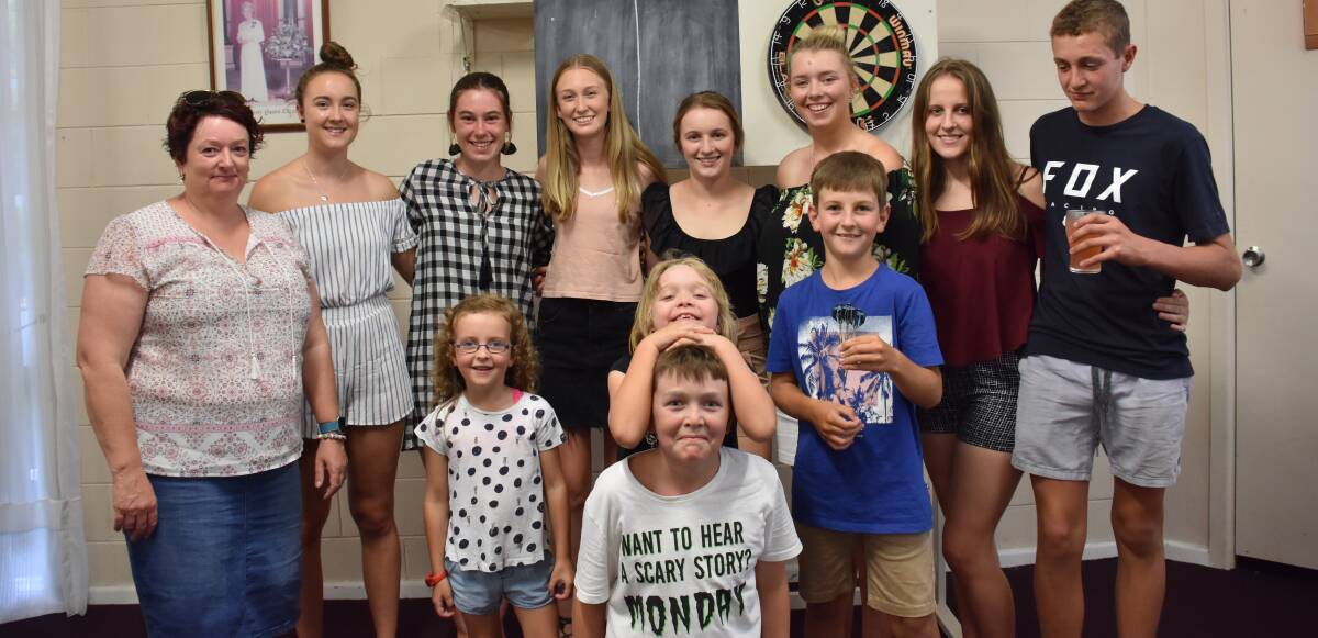 Tania Mooney, Tahlia Cotter, Elizabeth Nowlan, Caitlin Nealon, Madison Knight, Grace Kelly, Casey Hewen, Jack Knight, Meadow and Maverick Mooney and Ray McCann during Grace and Madison's farewell party at the Country Club last Saturday evening.