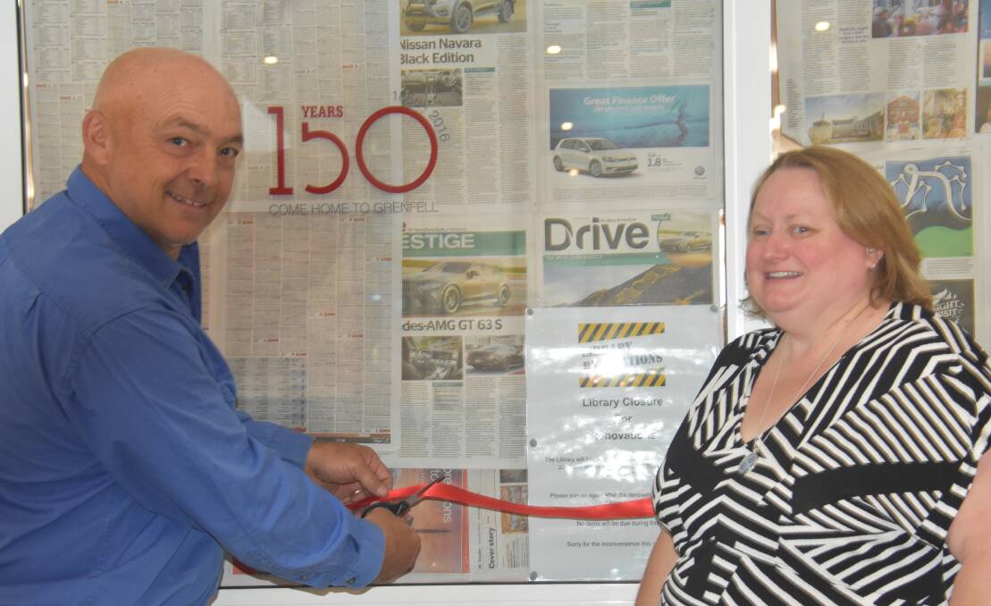 Weddin Shire mayor Mark Liebich with Grenfell librarian Erica Kearnes during the official re opening. 