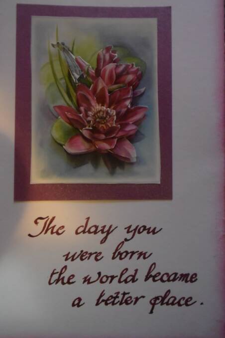 The inscription on the front of the 80th Birthday card Robyn received last week from Jenny Crowe.