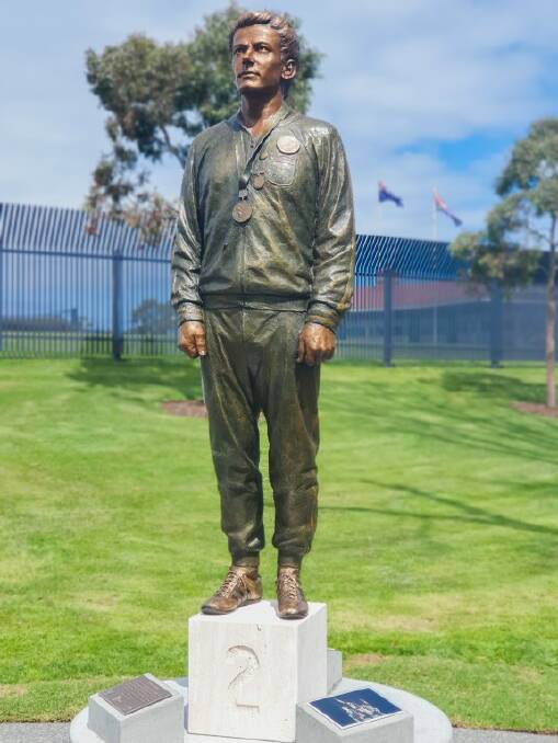 The statue of Peter Norman in Melbourne, unveiled on Wednesday. Picture: Athletics Australia