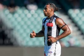 Collingwood defender Isaac Quaynor. The Magpies, who have played two games, haven't registered a win this season. Pictures by Phillip Biggs 