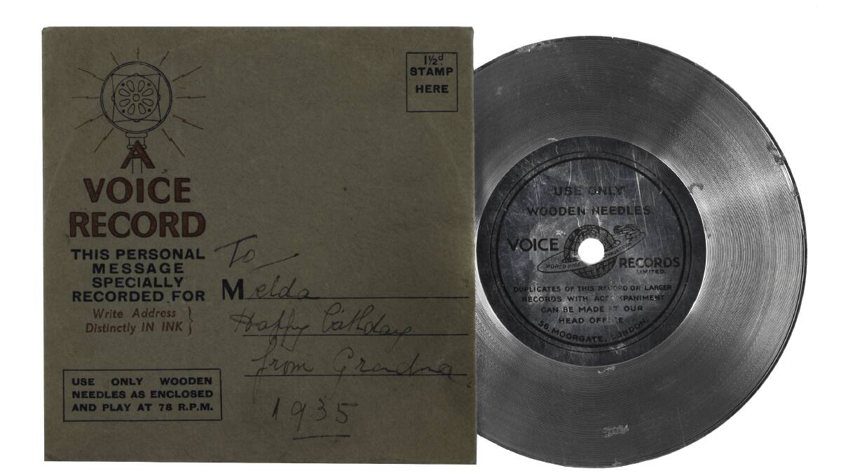 A 1930s aluminium record. Picture: Supplied