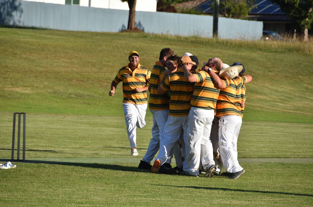 Valleys players celebrating their successful entry into the B Grade final.