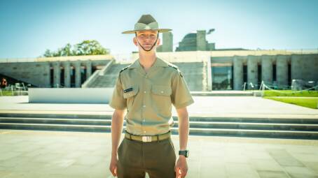 Officer Cadet Tom Delaney on the parade ground where he will march on Thursday. Picture by Karleen Minney.