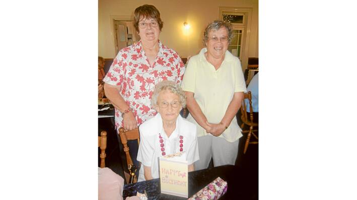 Merle Hughes who turned 89 on February 11 is pictured with her daughter Pauline and good friend Kathy Taylor. 