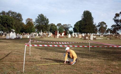 Peter Bradley marking out a possible site of Ben Hall’s final resting place.